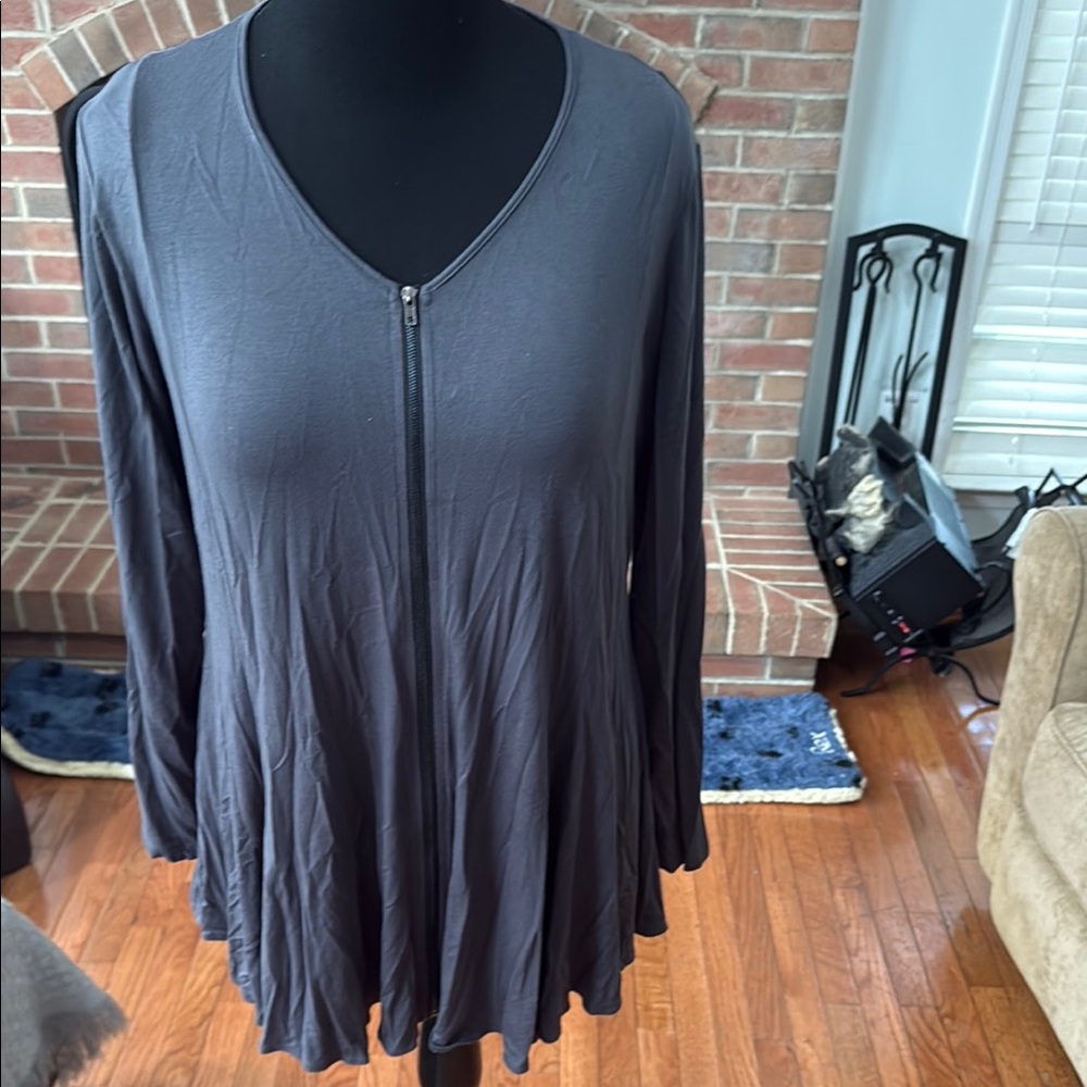 Comfy USA Blue Flutter Sleeve Pleated Blouse